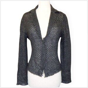 Barney Cheng For Chang Cheng Castaigne Gray Metallic Mohair Cardigan Sweater 42